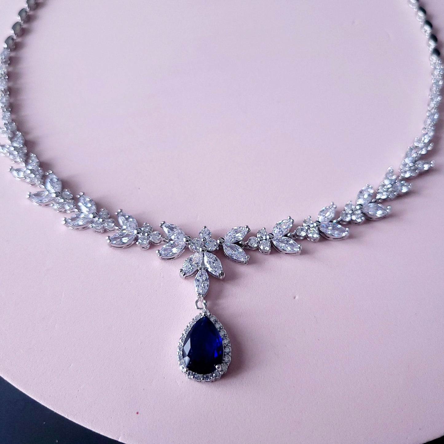 Sapphire blue Wedding necklace set blue bridal jewelry bridal necklace something blue jewelry wedding accessories bridal necklace zirconia