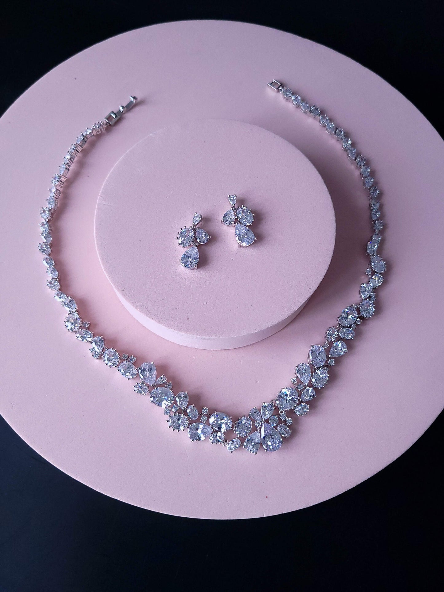 Silver necklace Bridal necklace wedding necklace Bridal jewelry Back jewelry Wedding Jewellery Wedding jewelry set extra long earrings