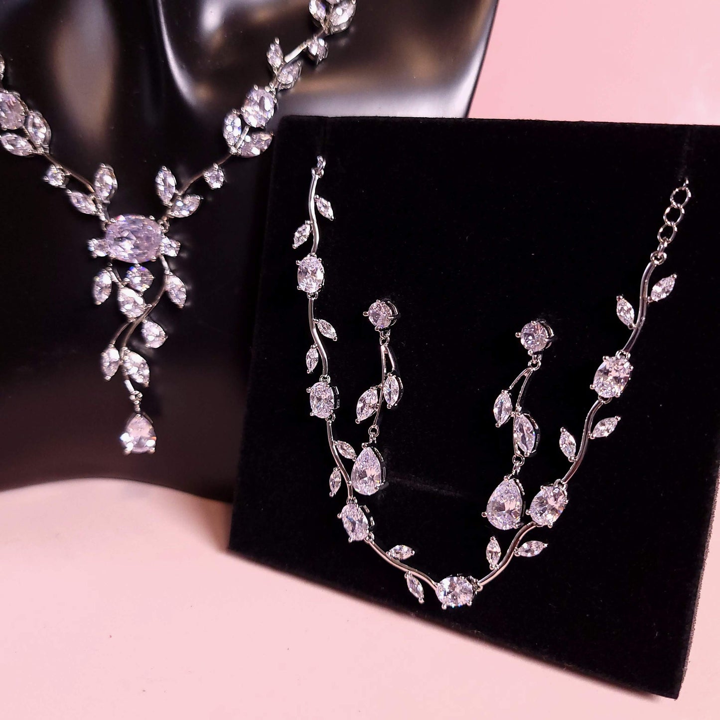 Simple bridal Necklace Set wedding jewelry wedding necklace floral wedding necklace minimalist necklace set vine jewelry