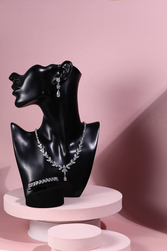 Wedding necklace set silver bridal jewelry bridal necklace crystal wedding jewelry wedding accessories bridal necklace set zirconia