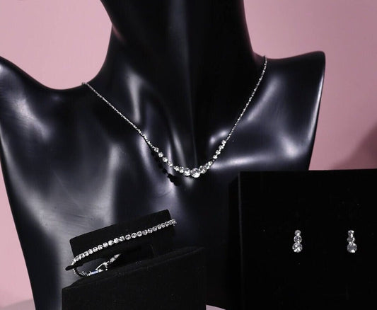 Prom necklace Affordable Bridal necklace set for prom silver bridal jewelry Crystal Wedding Jewelry SET for a Bride tennis necklace