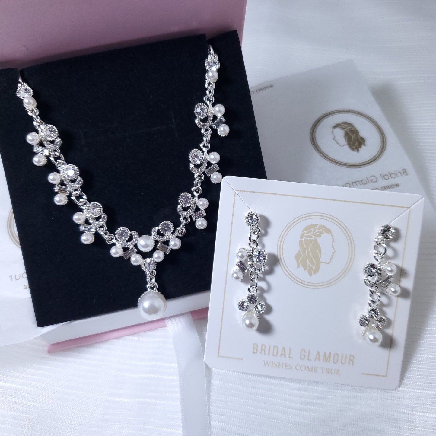 Bridal necklace set pearl silver bridal jewelry bridal necklace wedding jewelry wedding accessories wedding necklace set