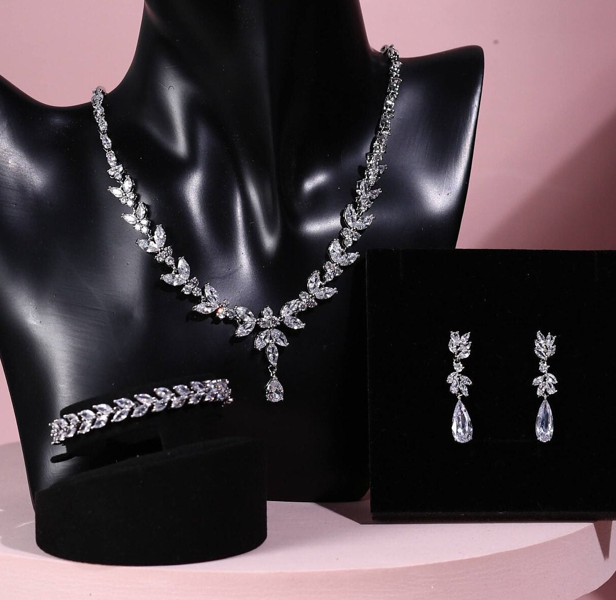 Wedding necklace set silver bridal jewelry bridal necklace crystal wedding jewelry wedding accessories bridal necklace set zirconia