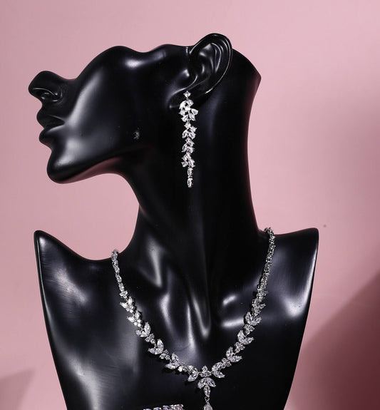 Bridal Necklace and long dainty Earring set wedding jewelry for brides bridal accessories wedding jewelry set