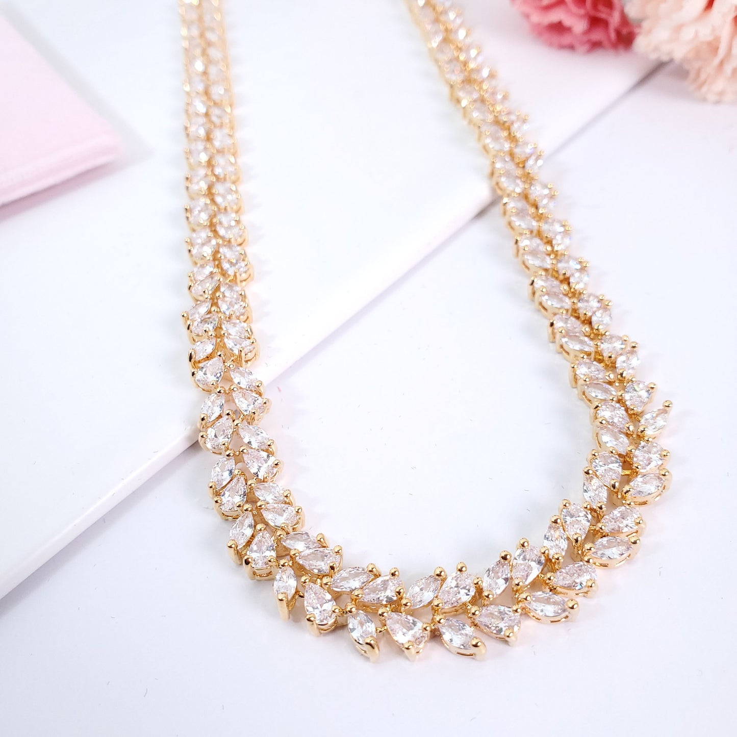 Jewelry Set for Brides, Wedding Necklace Set, Bridal Jewellery, Cubic Zirconia Wedding Jewelry Set for Brides Bracelet bridal leaf