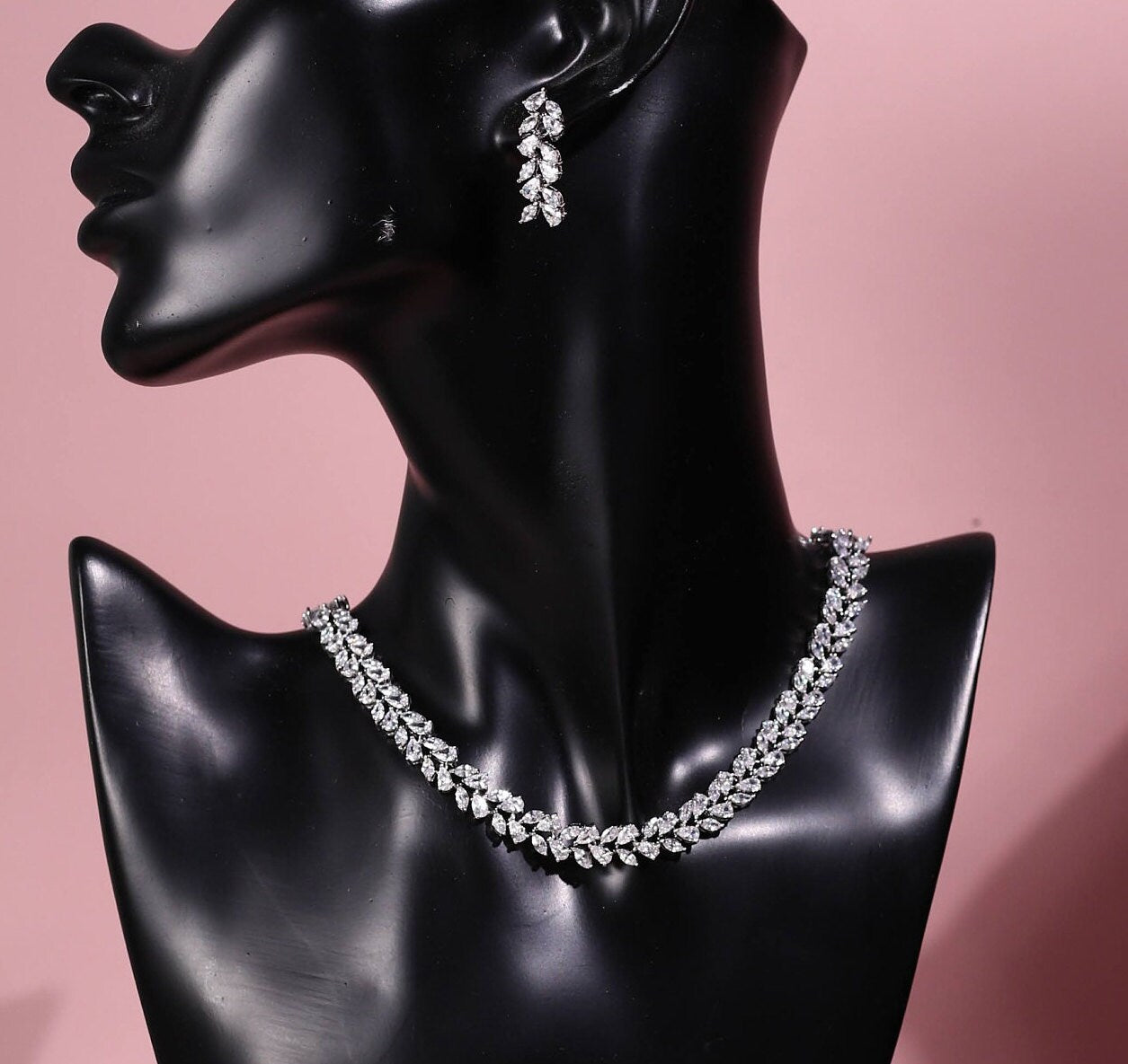 Jewelry Set for Brides, Wedding Necklace Set, Bridal Jewellery, Cubic Zirconia Wedding Jewelry Set for Brides Bracelet bridal leaf