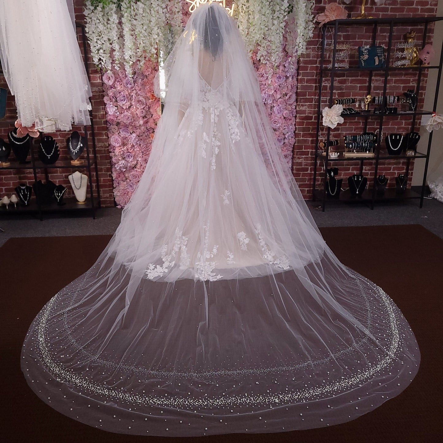 Pearl edged crystal veil cathedral veil with pearls wedding veil ivory pearl veil cathedral pearl edge veil wedding veil with pearls