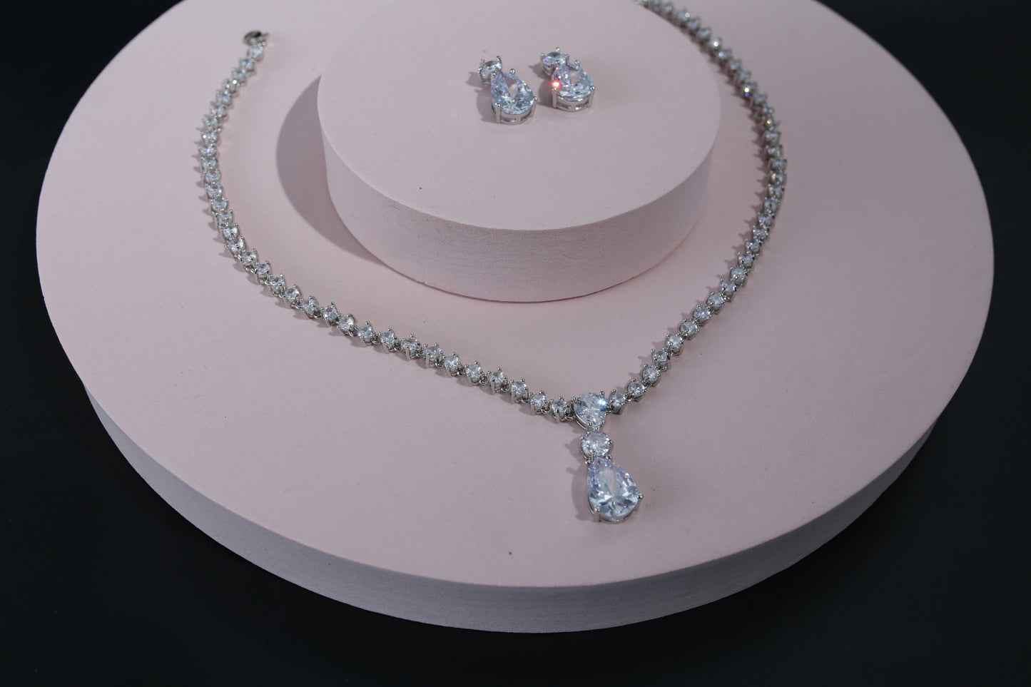 Silver wedding Necklace and Earring, Wedding Jewelry Set bridal jewellry set for brides, Zirconia stone necklace set wedding accessories