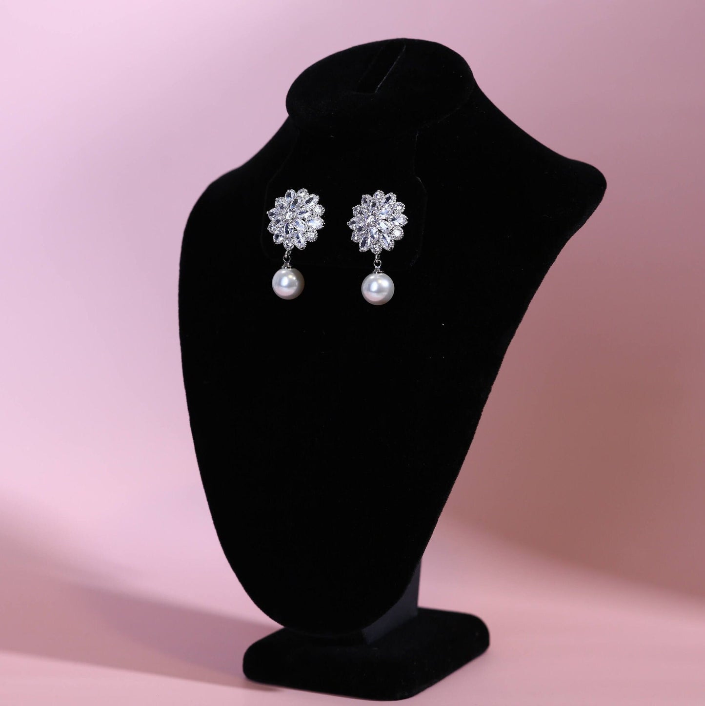 Floral stud earrings Bridal earrings pearl drop wedding earrings bridal jewelry mother of bride groom earrings