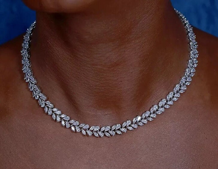 Jewelry Set for Brides, Wedding Necklace Set, Bridal Jewellery, Cubic Zirconia Wedding Jewelry Set for Brides Bracelet bridal leaf