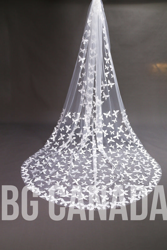 Butterfly Cathedral Length Wedding Veil - 300cm Long, Off-White Bridal Veil, BG Canada Exclusive, fairy tale wedding veil