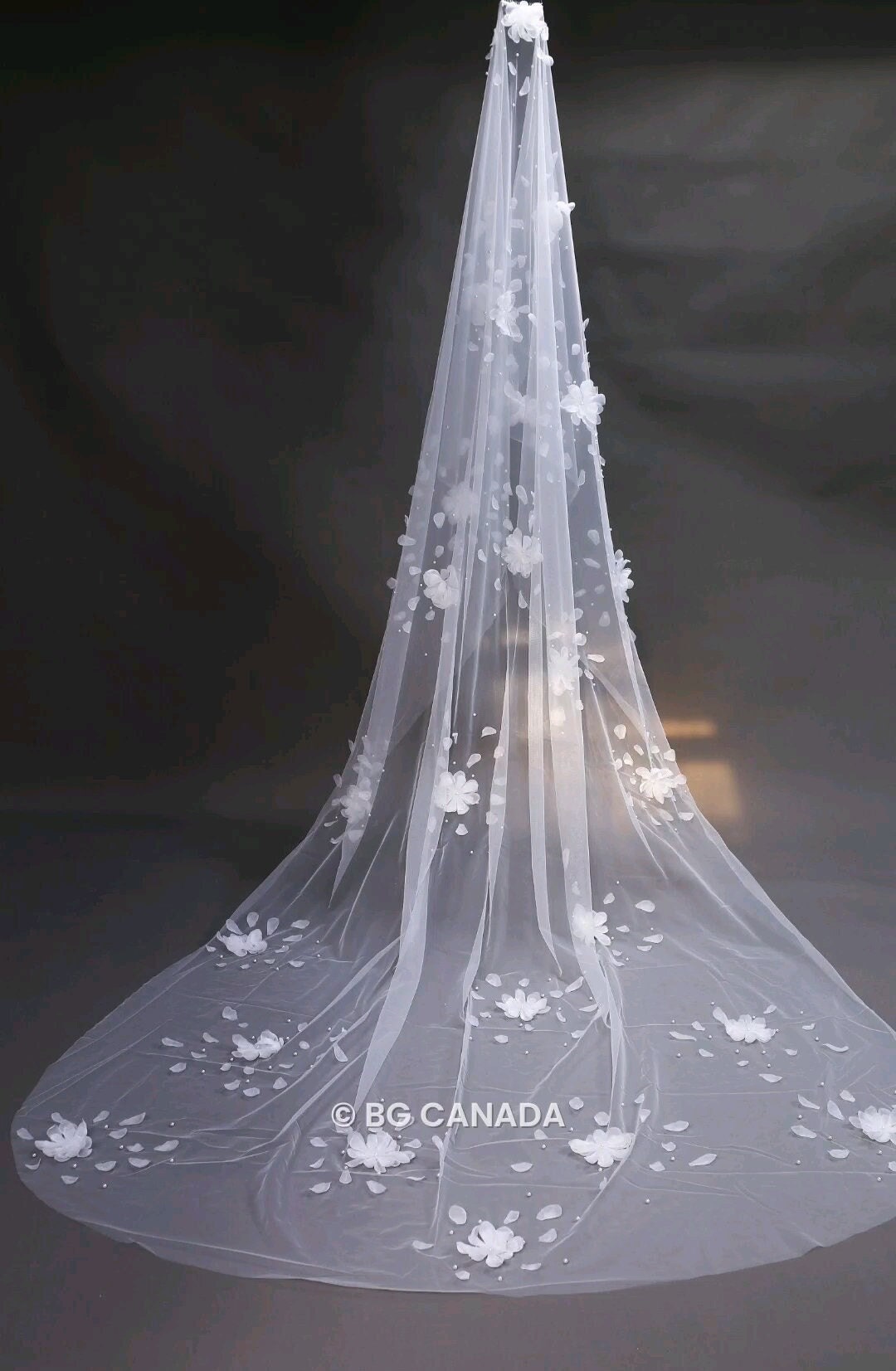 veil cathedral veil Floral Pearl Bridal Veil mantilla veil Unique Wedding Veil with Scattered Pearls and Petals Statement Veil