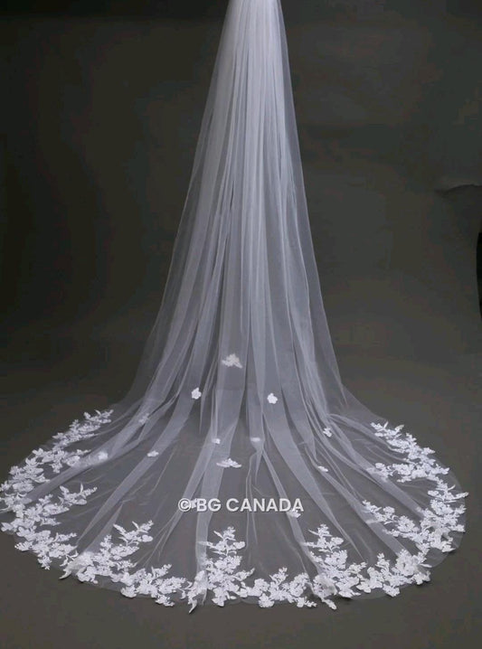 Cathedral Wedding Veil: Ivory Floral Lace, Soft Tulle
