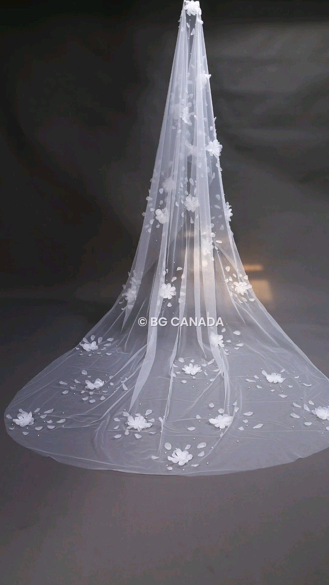 veil cathedral veil Floral Pearl Bridal Veil mantilla veil Unique Wedding Veil with Scattered Pearls and Petals Statement Veil