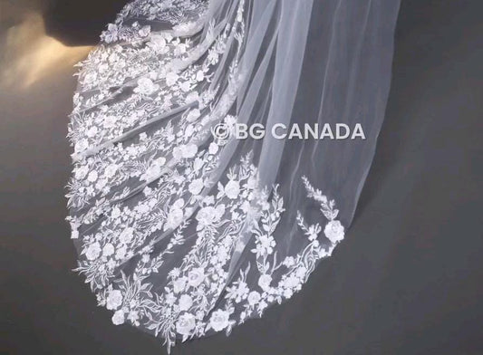 Wild floral veil Floral Lace Veil 3D Embroidery Wedding Veil luxury bridal veil statement veil