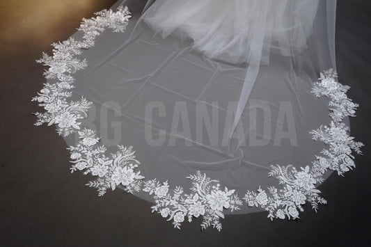 Floral Lace Cathedral Wedding Veil - 300cm Length