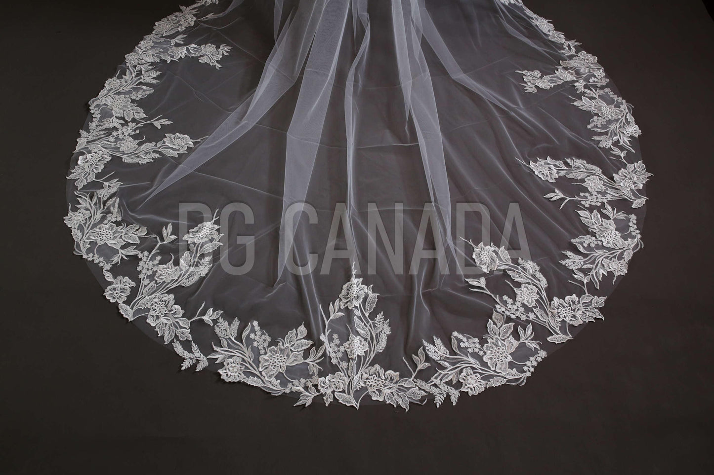 Wedding Veil Flower Veil Floral edged Bridal Veil Bridal illusion tulle soft wedding veil cathedral length veil luxury wedding veil