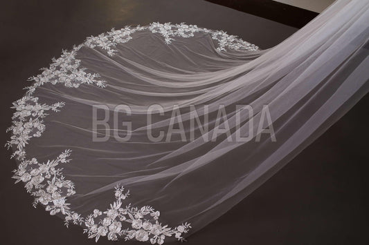 Veil Cathedral Veil Wedding Veil Lace veil lace edged floral veil cathedral length bridal veil tulle