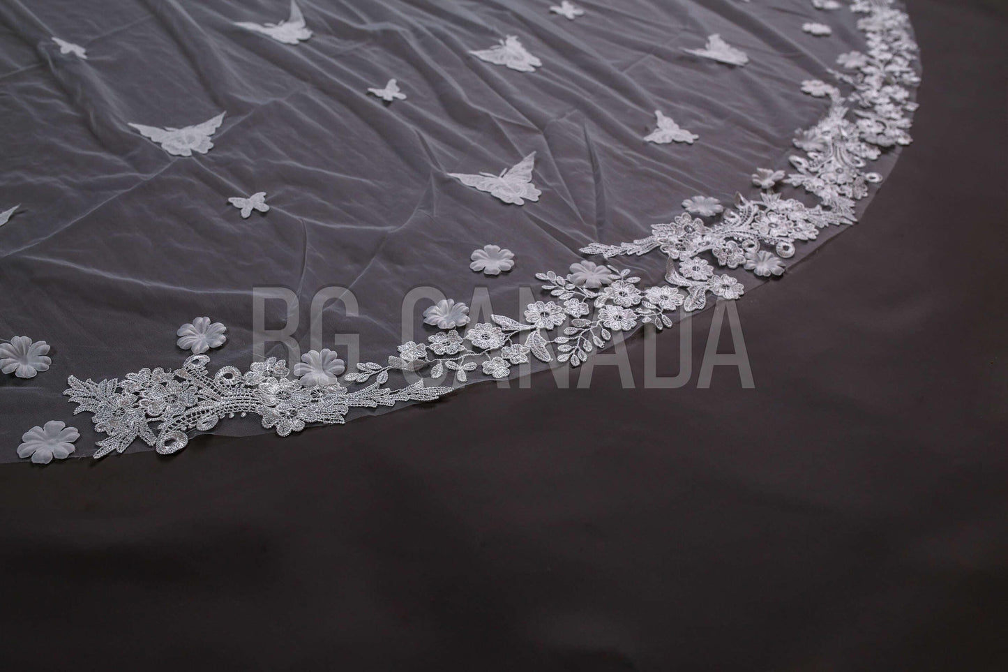 3d butterfly veil floral edged veil Butterfly Wedding Veil 3D Appliqués, Floral Lace Trim Two Tier Bridal Veil