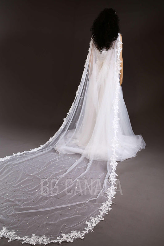 Cape Veil Wedding cape Bridal Cape veil Cape Pearl veil pearl cape veil veil with pins veil alternative