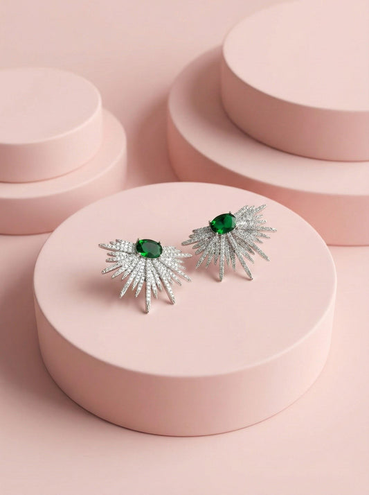 Green sun burst earrings Sparkly earrings bride earrings wedding earrings Starburst earrings Modern Bridal Jewelry Statement Earrings