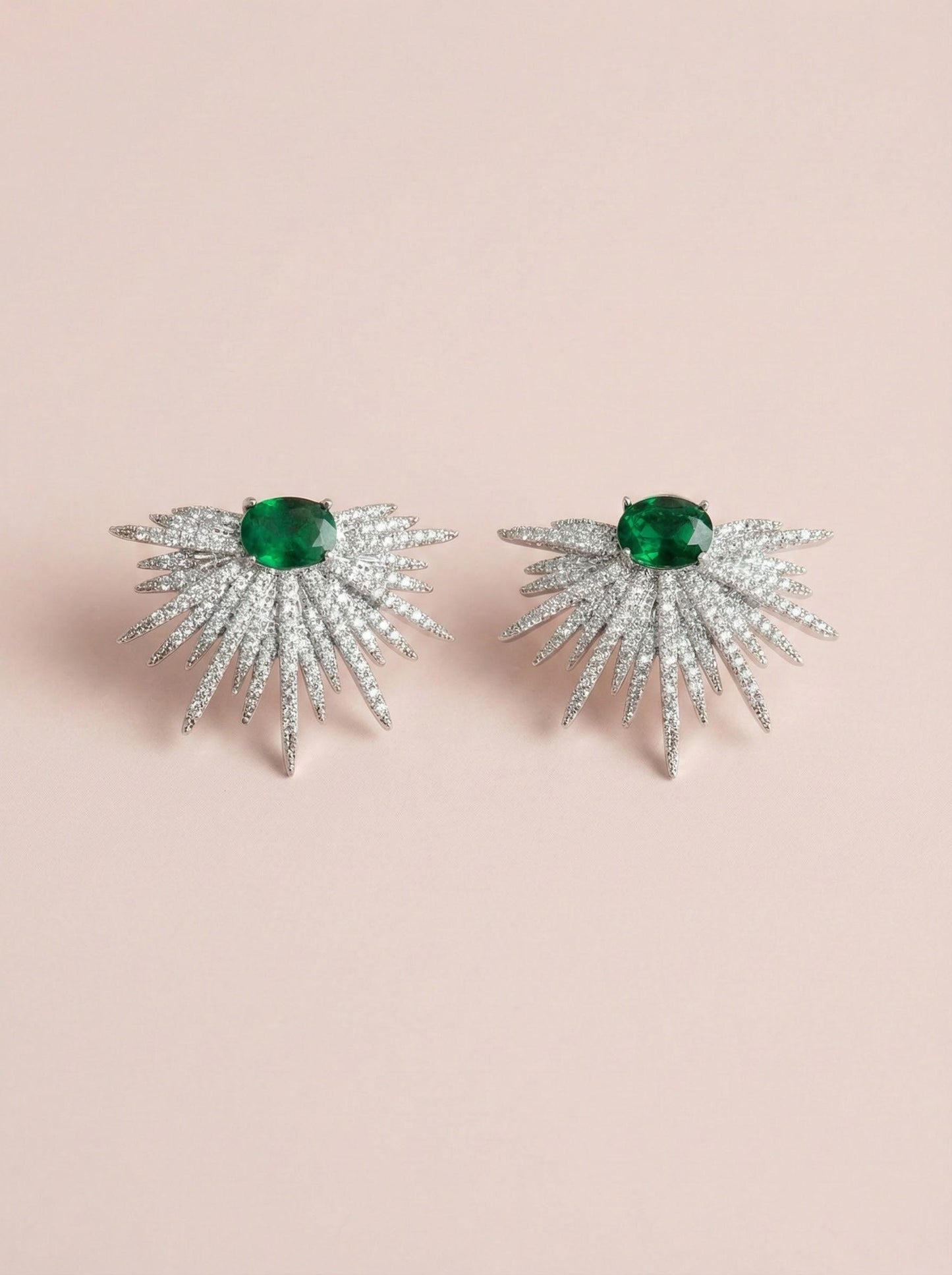 Green Sunburst Statement Earrings – Modern Bridal & Wedding Jewelry