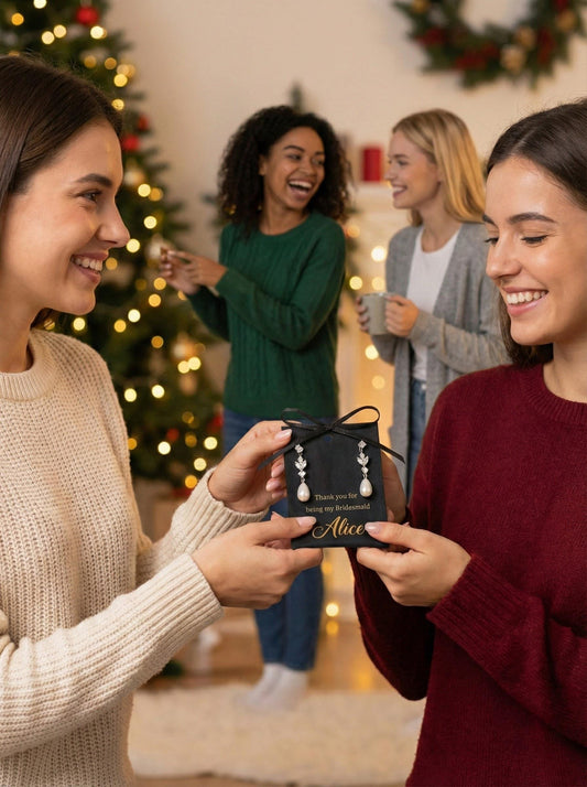 CZ & Pearl Teardrop Bridesmaid Earrings Bridal Earrings Silver Wedding Jewelry Bridesmaid Proposal Gift Mother of Bride Gift Box