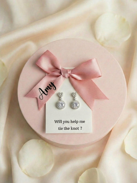 Personalized Bridesmaid Gifts • Custom Name heart Earrings • Bridal Party Jewelry • Bridesmaid Proposal Box Gift • Wedding Day Earrings