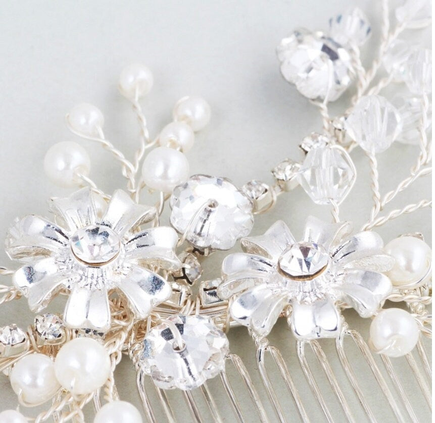 Bridal hair comb silver, wedding hair comb, bridal hair accessories, wedding hair accessories, bridal hairpiece silver