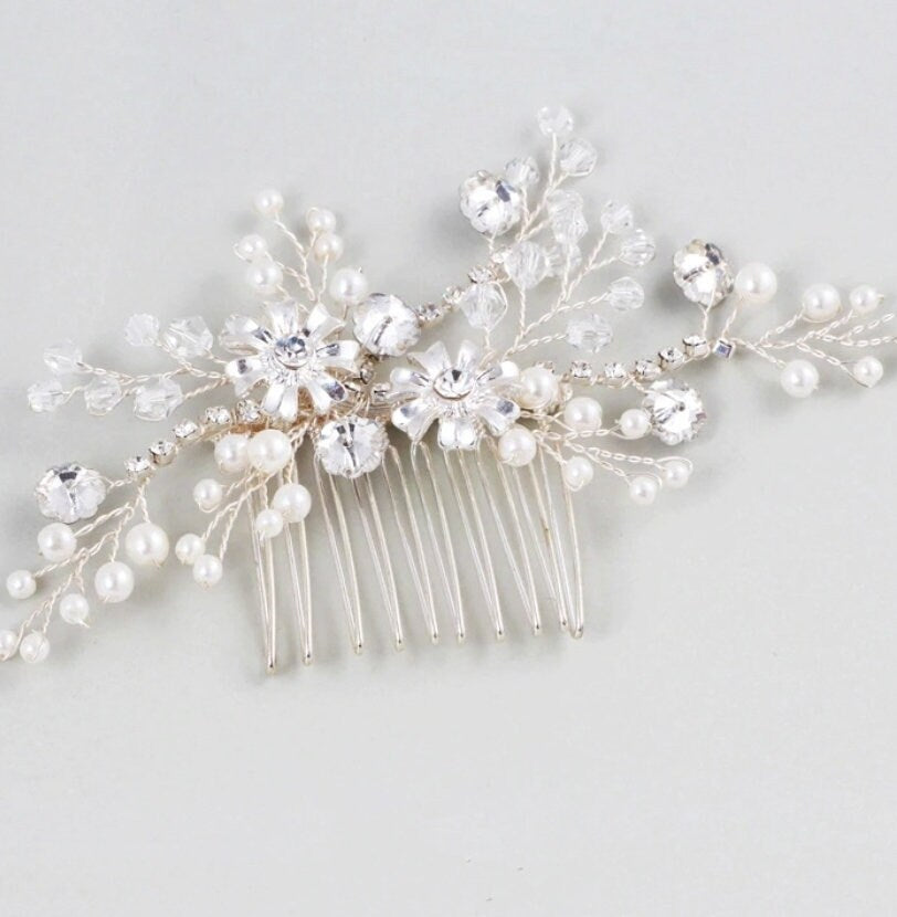 Bridal hair comb silver, wedding hair comb, bridal hair accessories, wedding hair accessories, bridal hairpiece silver