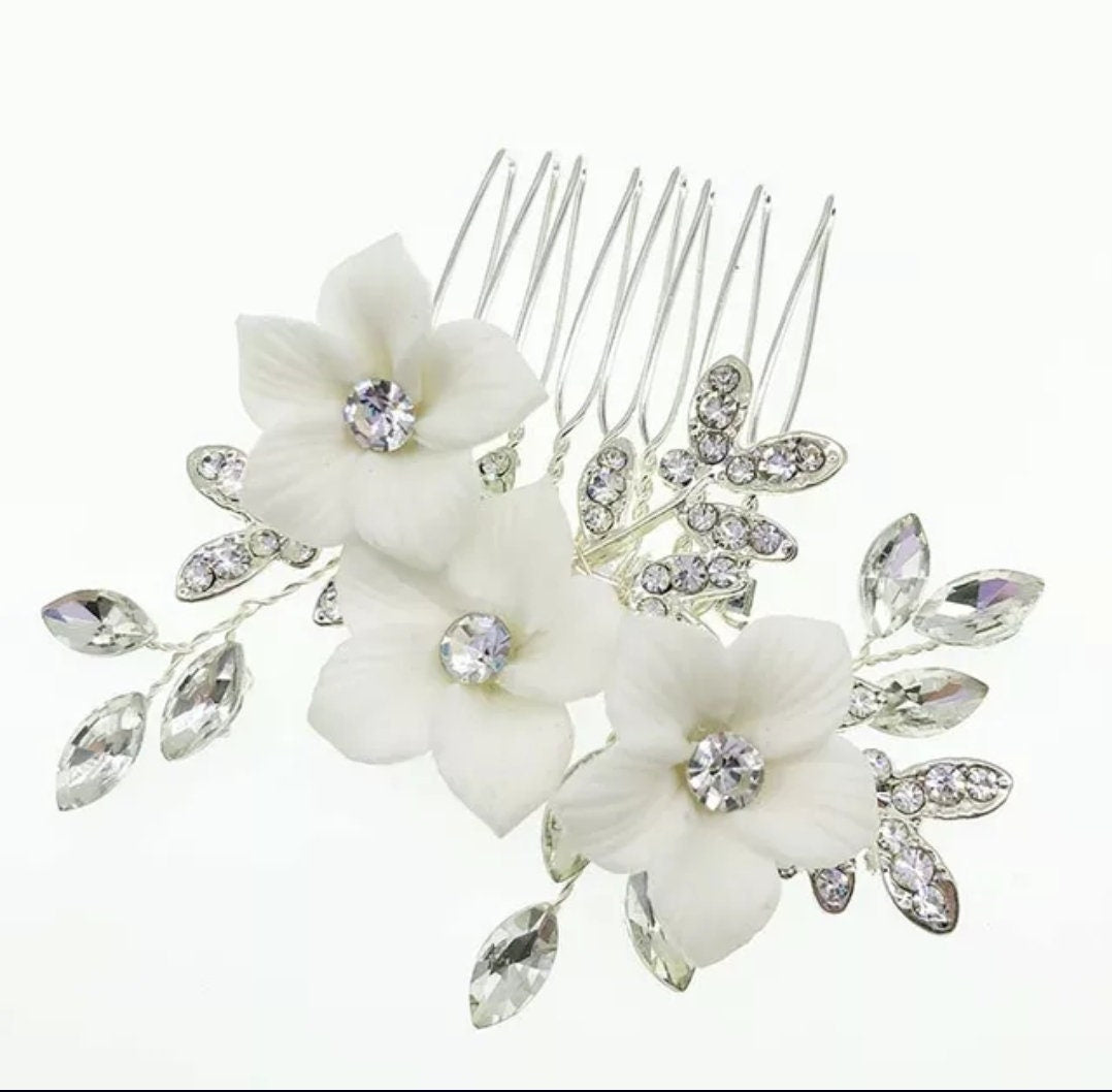 Bridal hair comb white bridal hair accessories wedding hair accessories wedding hair comb bridesmaids gift flower hair comb mini hair comb