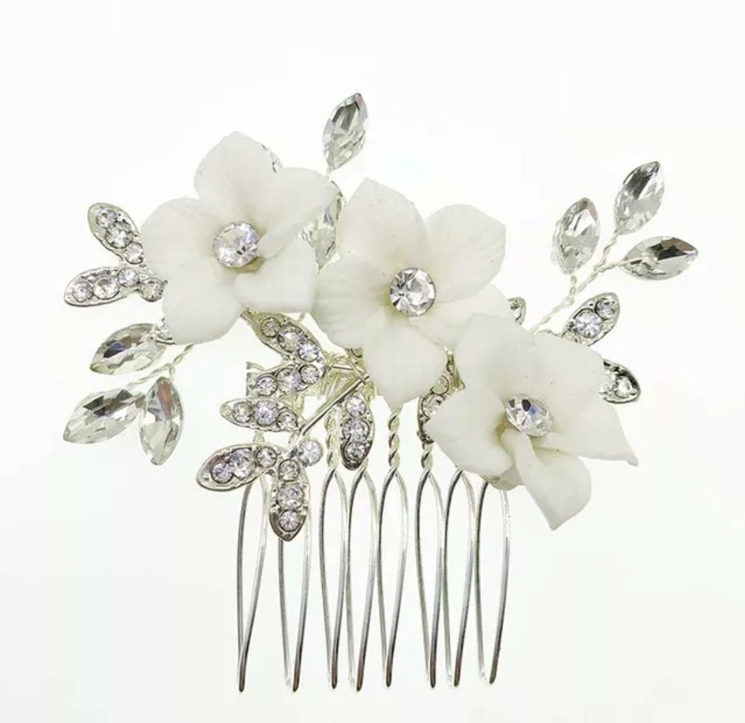 Bridal hair comb white bridal hair accessories wedding hair accessories wedding hair comb bridesmaids gift flower hair comb mini hair comb