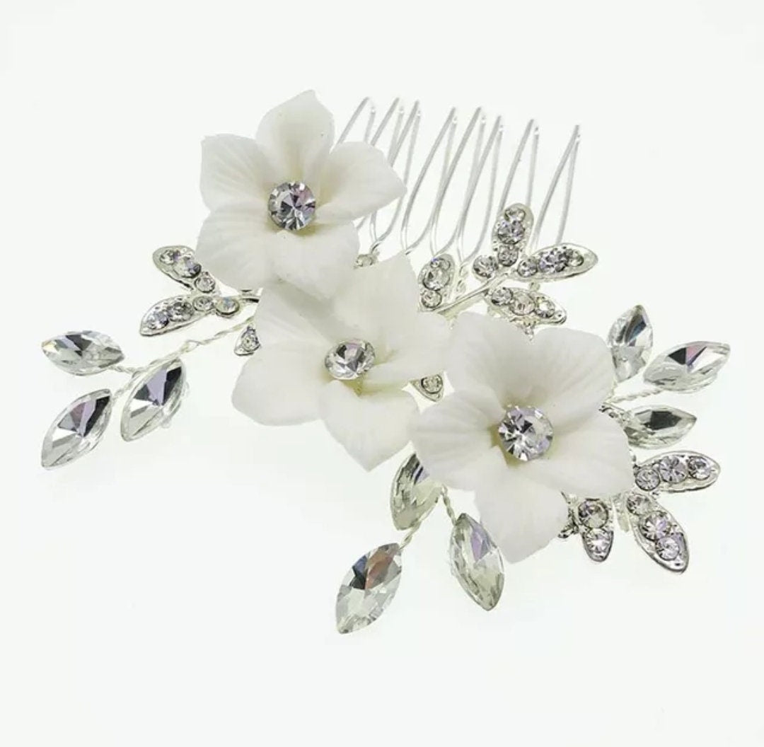 Bridal hair comb white bridal hair accessories wedding hair accessories wedding hair comb bridesmaids gift flower hair comb mini hair comb