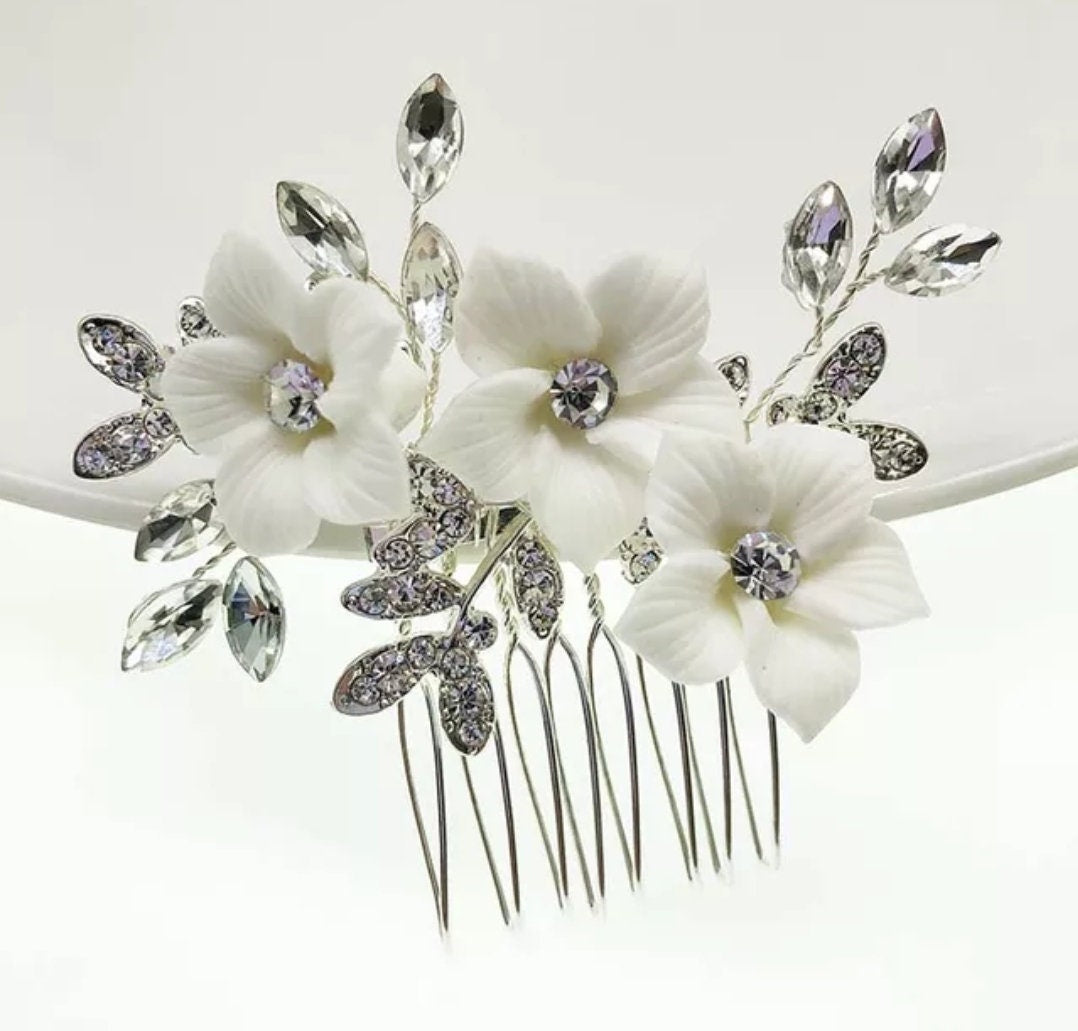 Bridal hair comb white bridal hair accessories wedding hair accessories wedding hair comb bridesmaids gift flower hair comb mini hair comb
