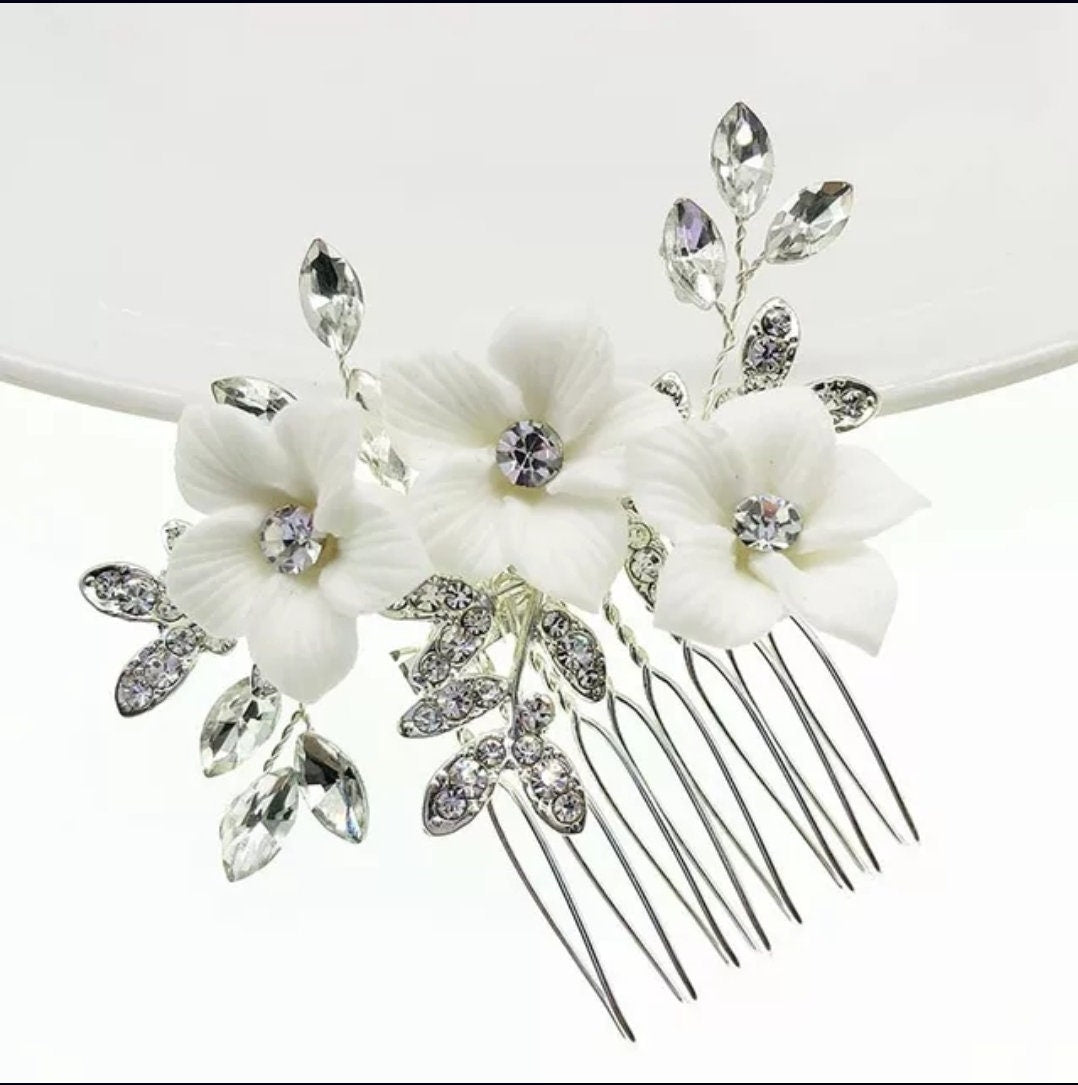 Bridal hair comb white bridal hair accessories wedding hair accessories wedding hair comb bridesmaids gift flower hair comb mini hair comb