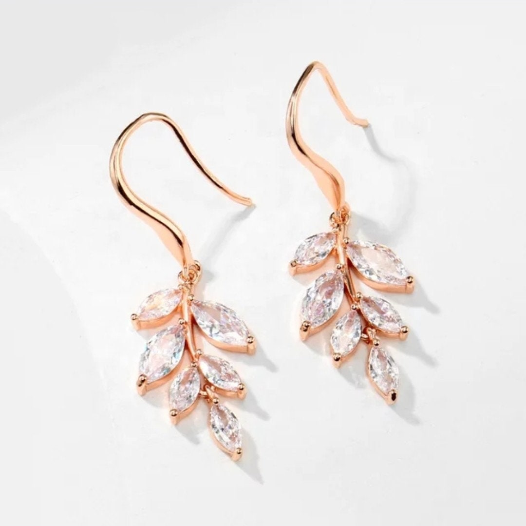 Leaf Silver Bridal Earrings crystal Bridal Earrings Wedding Earrings wedding accessories bridal jewelry