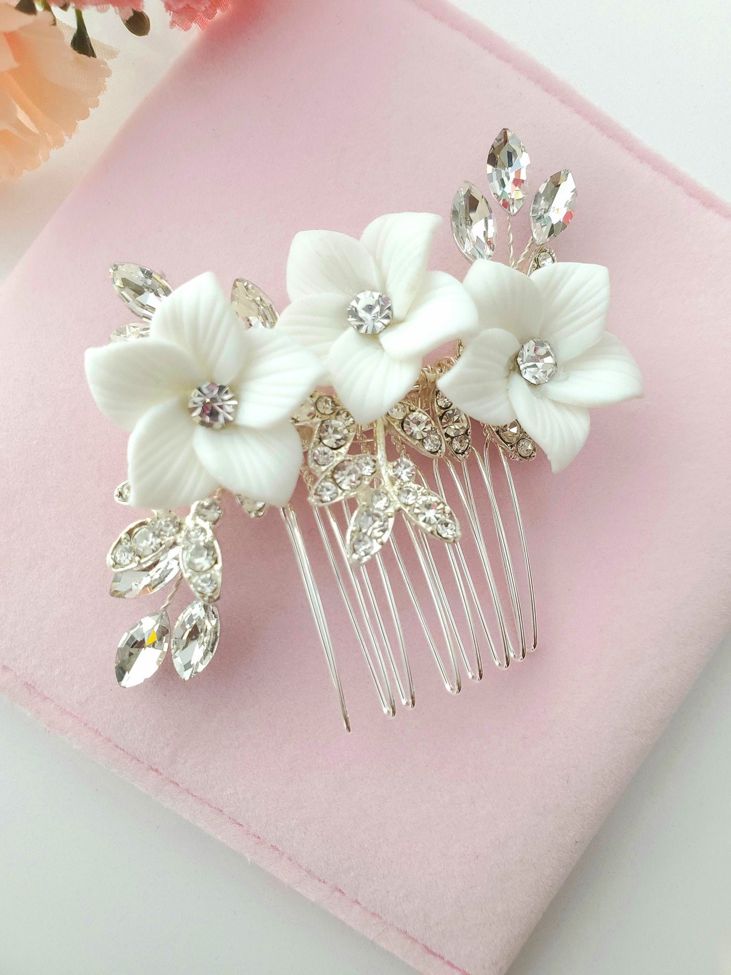 Bridal hair comb white bridal hair accessories wedding hair accessories wedding hair comb bridesmaids gift flower hair comb mini hair comb