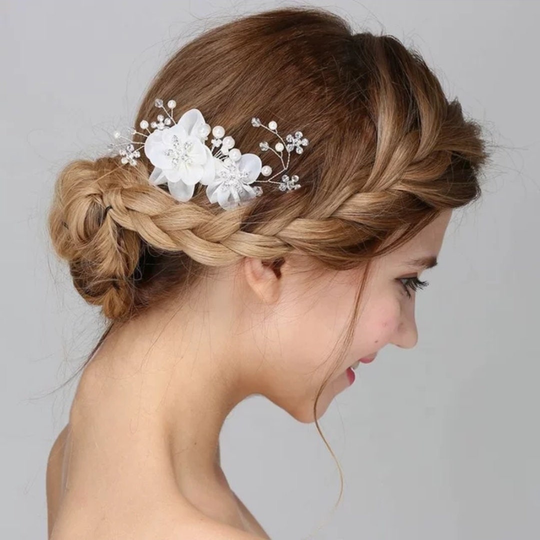 Ivory Flowers Lace Bridal Hair Comb| Wedding Hair Comb | White Hair Comb For Brides | White Pearls Hair Comb Bridesmaids Gift | Mother Gift