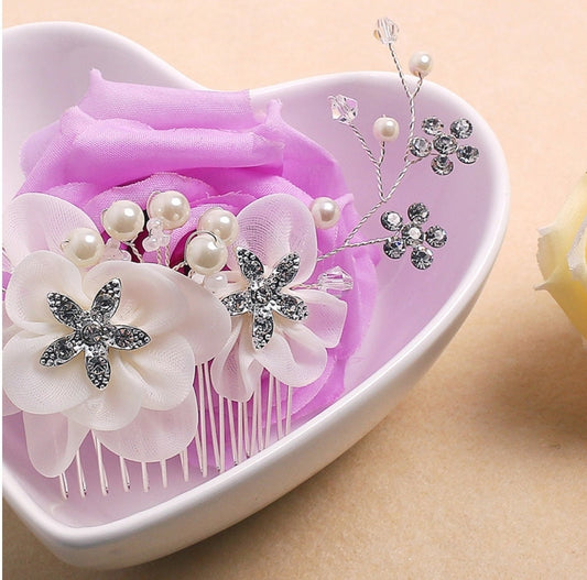 Ivory Flowers Lace Bridal Hair Comb| Wedding Hair Comb | White Hair Comb For Brides | White Pearls Hair Comb Bridesmaids Gift | Mother Gift