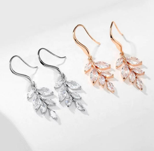 Leaf Silver Bridal Earrings crystal Bridal Earrings Wedding Earrings wedding accessories bridal jewelry