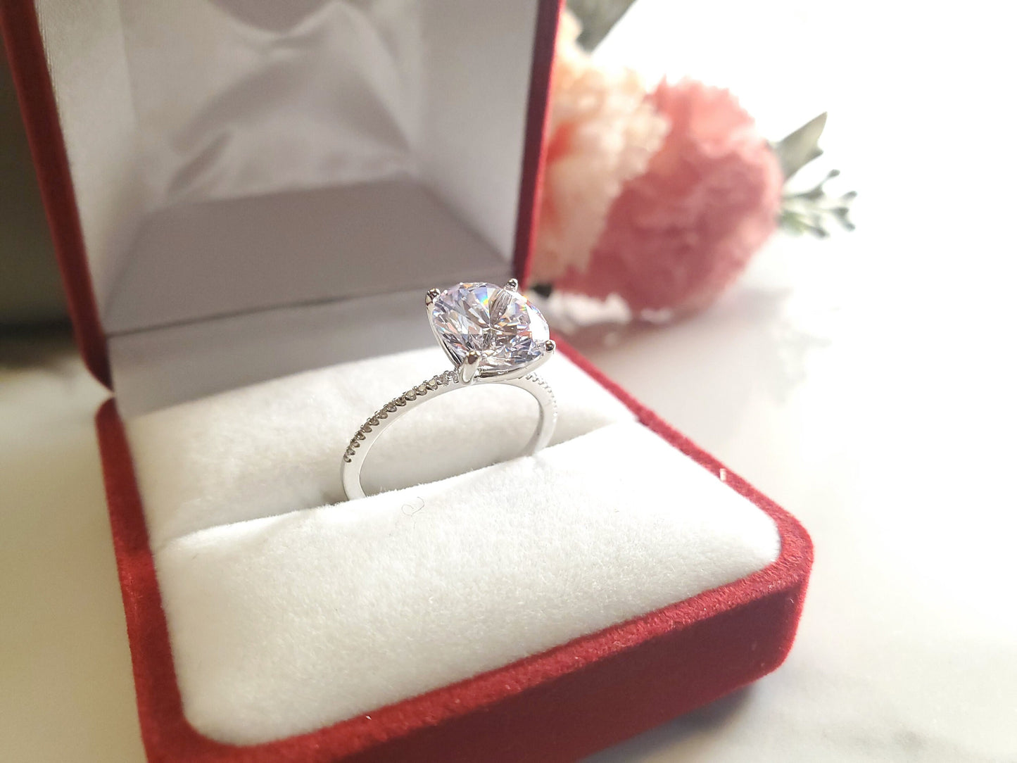 Single stone Round Sterling Silver solitaire Promise Ring Anniversary Ring Gift CZ Engagement ring Women Eternity Ring Silver 3 CT Ring