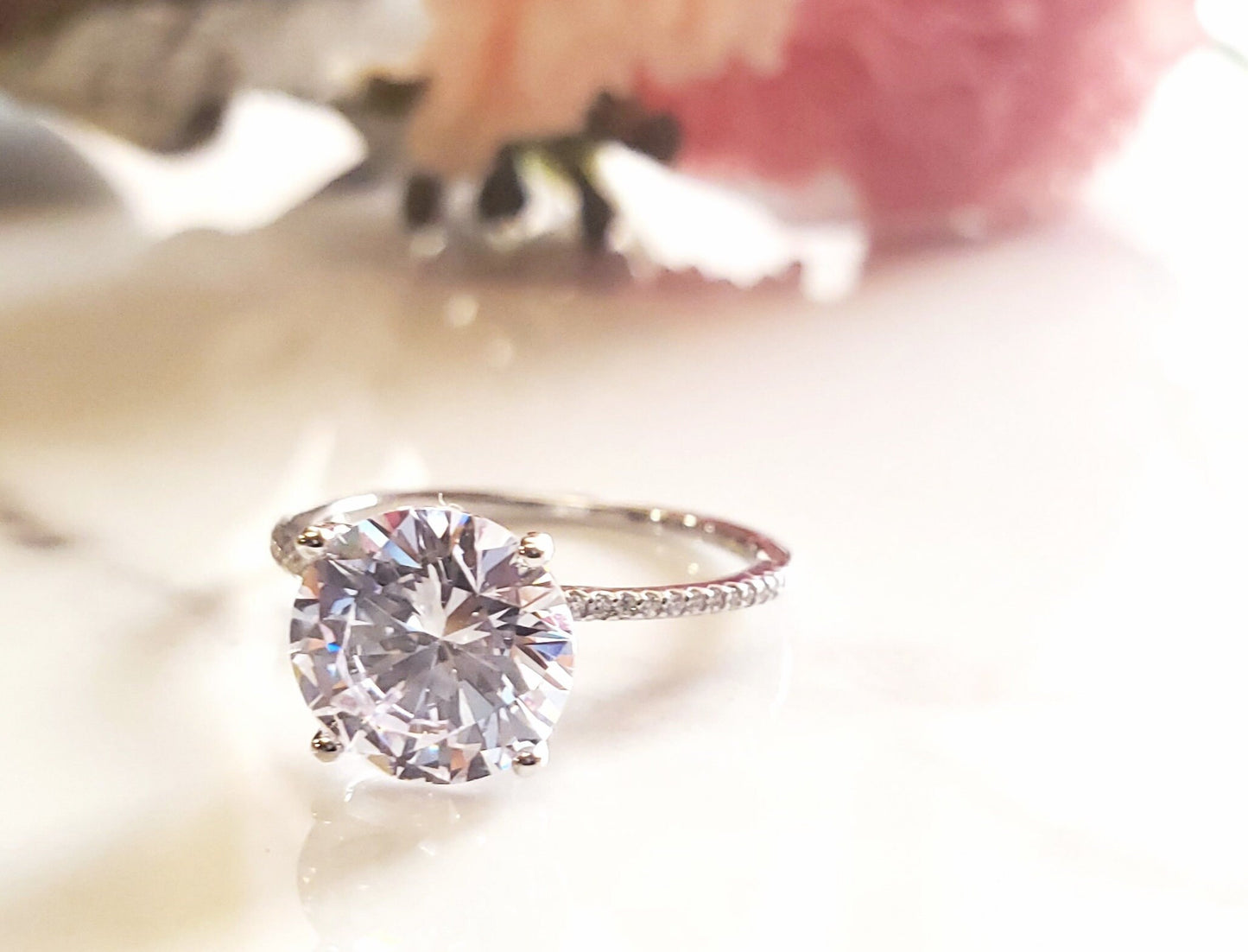 Single stone Round Sterling Silver solitaire Promise Ring Anniversary Ring Gift CZ Engagement ring Women Eternity Ring Silver 3 CT Ring