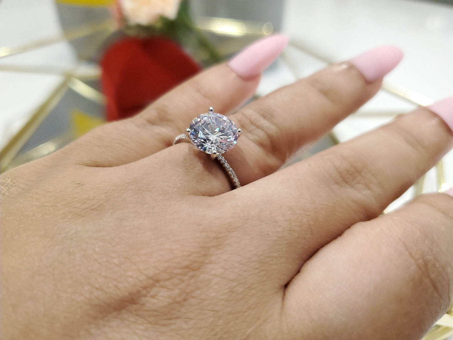 Single stone Round Sterling Silver solitaire Promise Ring Anniversary Ring Gift CZ Engagement ring Women Eternity Ring Silver 3 CT Ring