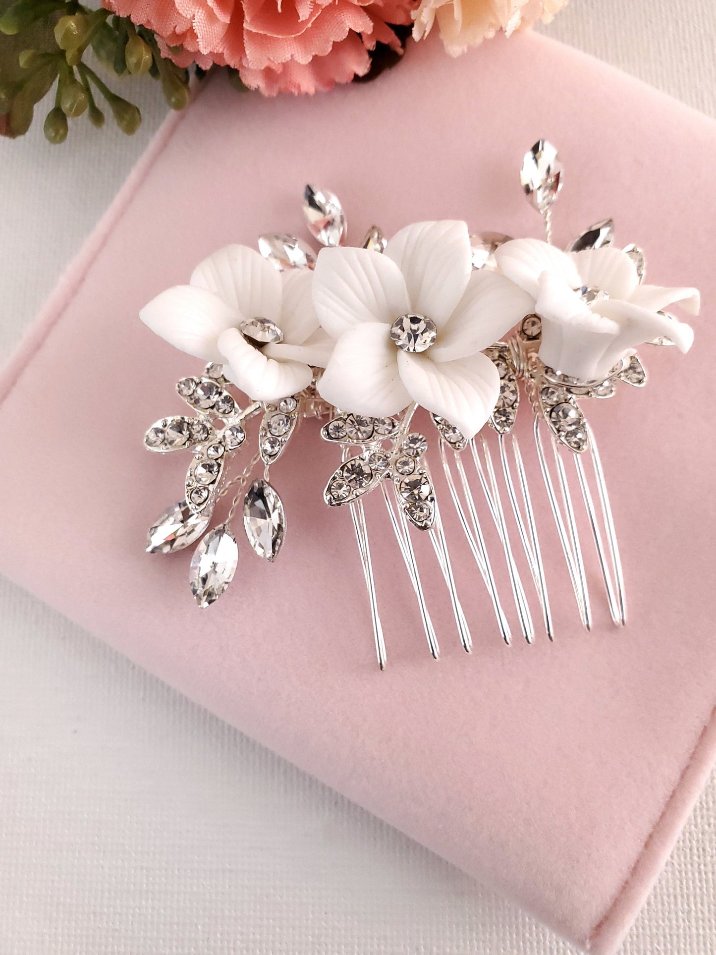 Bridal hair comb white bridal hair accessories wedding hair accessories wedding hair comb bridesmaids gift flower hair comb mini hair comb