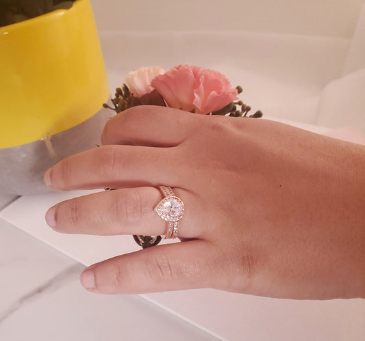 Rose gold stackable band ring Classic Christmas gift for her CZ Zirconia stacked Promise Ring Zirconia Cluster engagement band half eternity