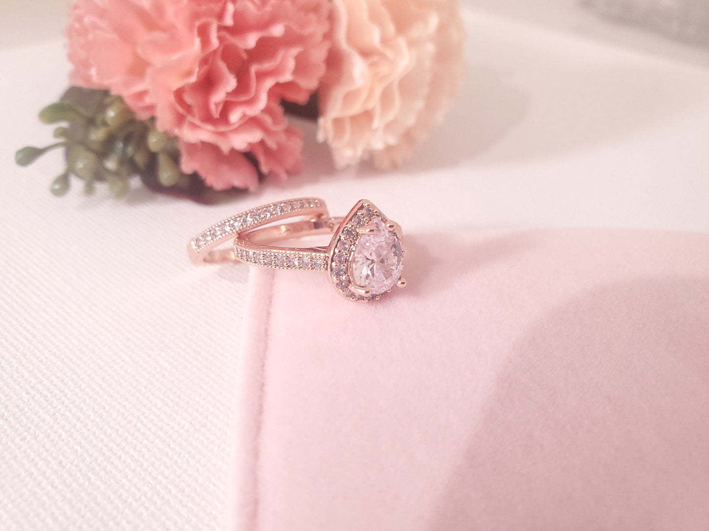 Rose gold stackable band ring Classic Christmas gift for her CZ Zirconia stacked Promise Ring Zirconia Cluster engagement band half eternity