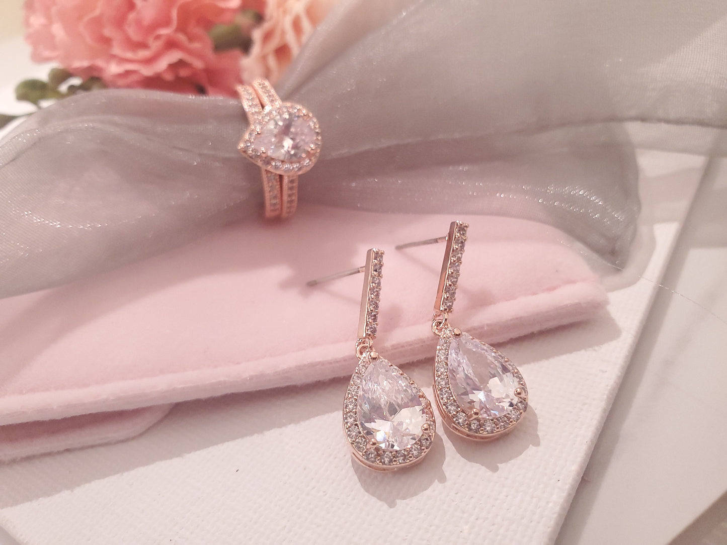 Rose gold stackable band ring Classic Christmas gift for her CZ Zirconia stacked Promise Ring Zirconia Cluster engagement band half eternity