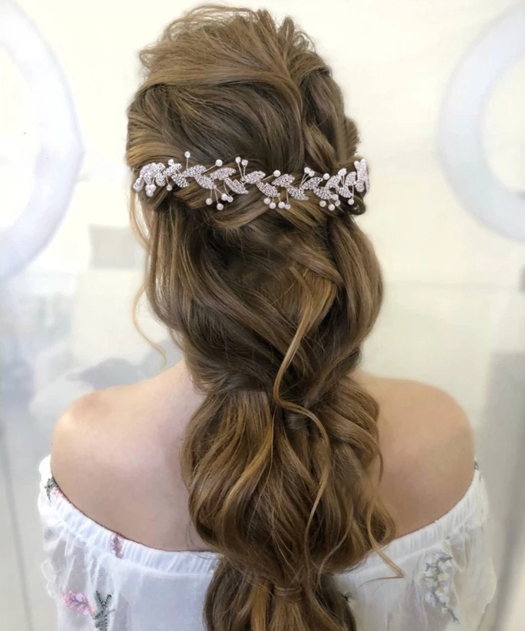 Pearl wedding hot sale hair vine