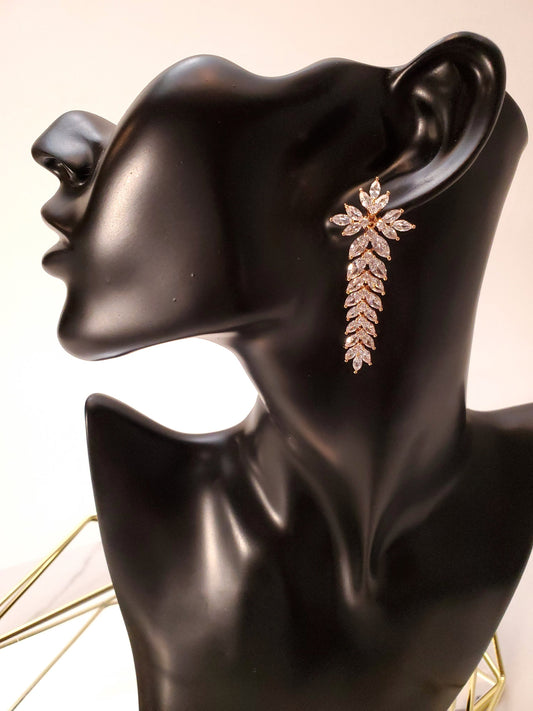 Rose gold bridal Earrings long drop Wedding Jewelry Bridal Earrings Bracelet Zirconia jewelry set bridal jewelry gift bridal jewelry set