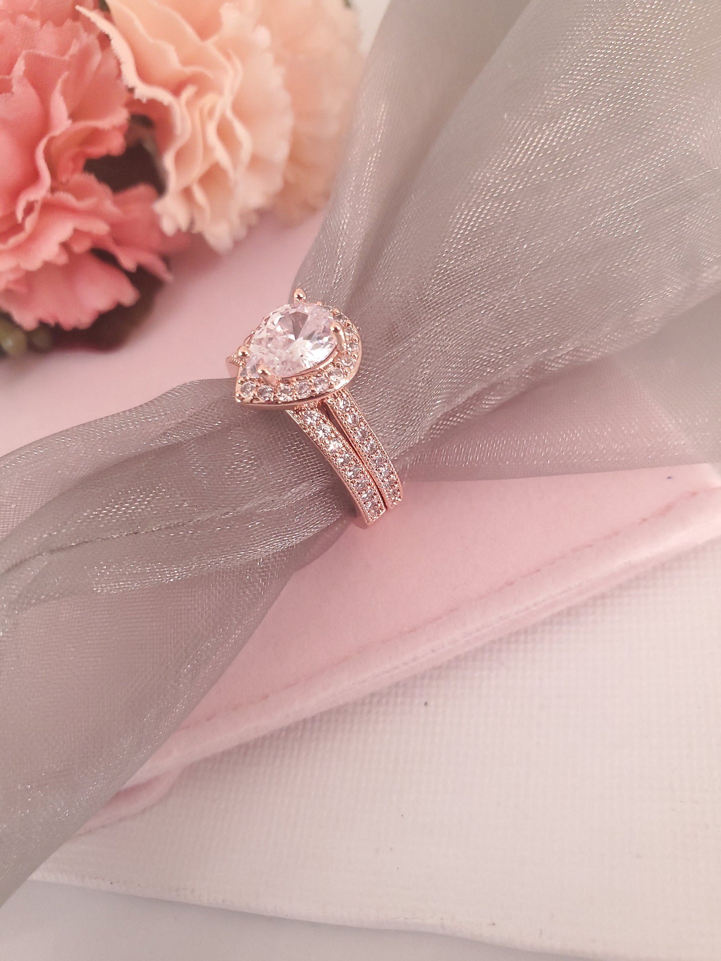 Rose gold stackable band ring Classic Christmas gift for her CZ Zirconia stacked Promise Ring Zirconia Cluster engagement band half eternity